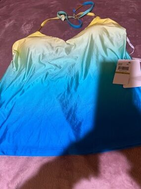 Trina Turk Blue and Teal Ombre Halter Tankini Top
